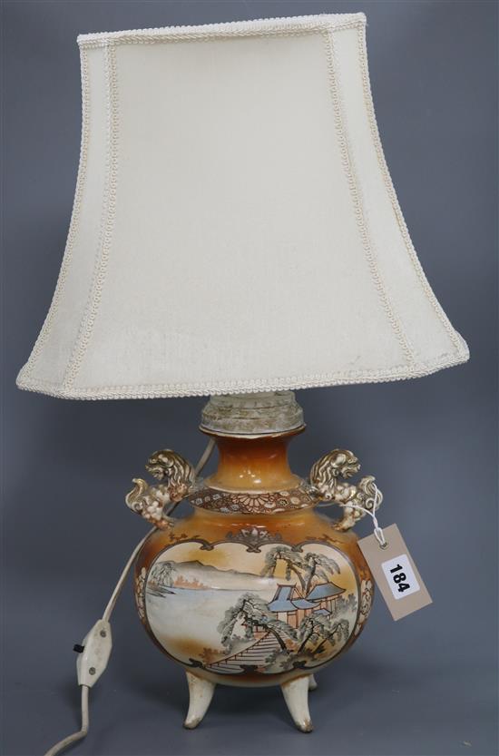 A Satsuma pottery table lamp